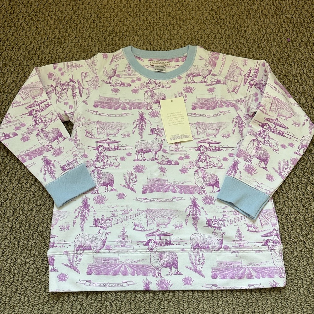The Beaufort Bonnet Company Cassidy Crewneck Lavender and Lambs Sz 7 NWT